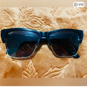 Maui Jim Black Frame Sunglasses with Gold Trim
